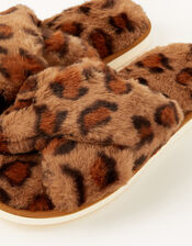 Animal Faux Fur Slippers, Brown (BROWN), large