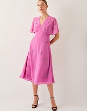 Candice Embellished Flutter Sleeve Midi Dress, Pink (PINK), large