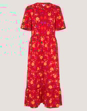 Libby Floral Jersey Midi Dress, Red (RED), large
