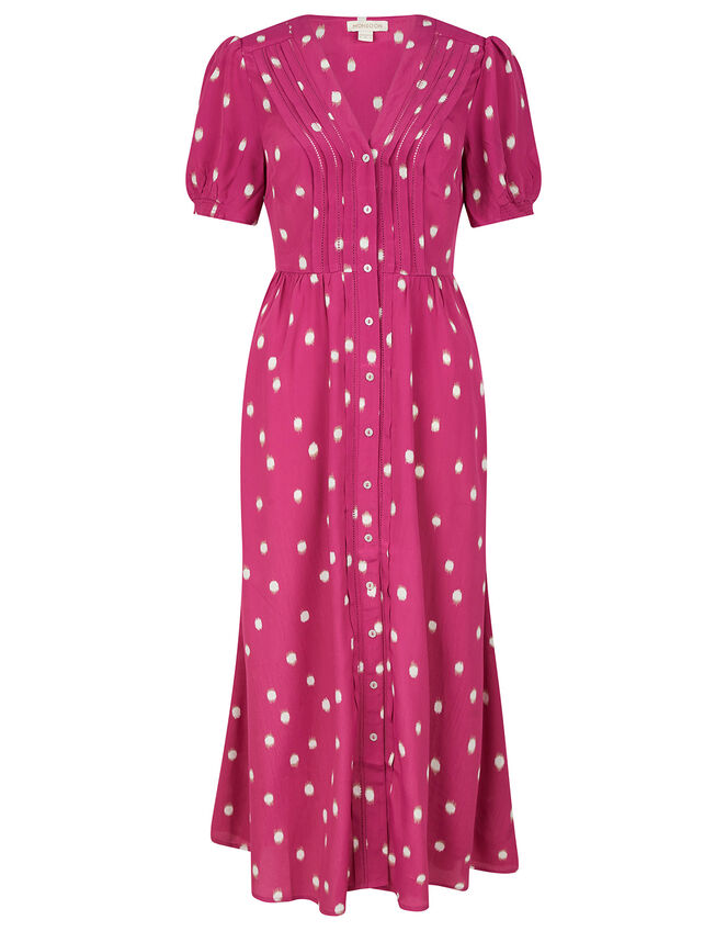 Spot Print Midi Dress in Sustainable Viscose, Pink (PINK), large