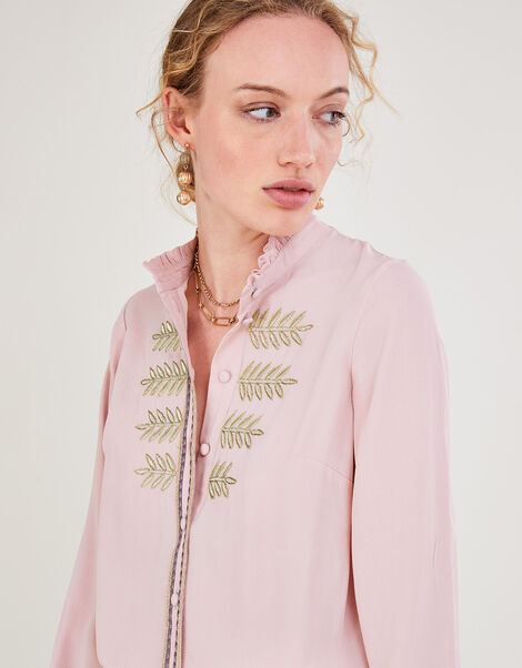 Military Detail Embroidered Blouse in Sustainable Viscose Pink, Pink (BLUSH), large