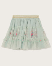 Boutique Embroidered Tulle Skirt, Green (GREEN), large