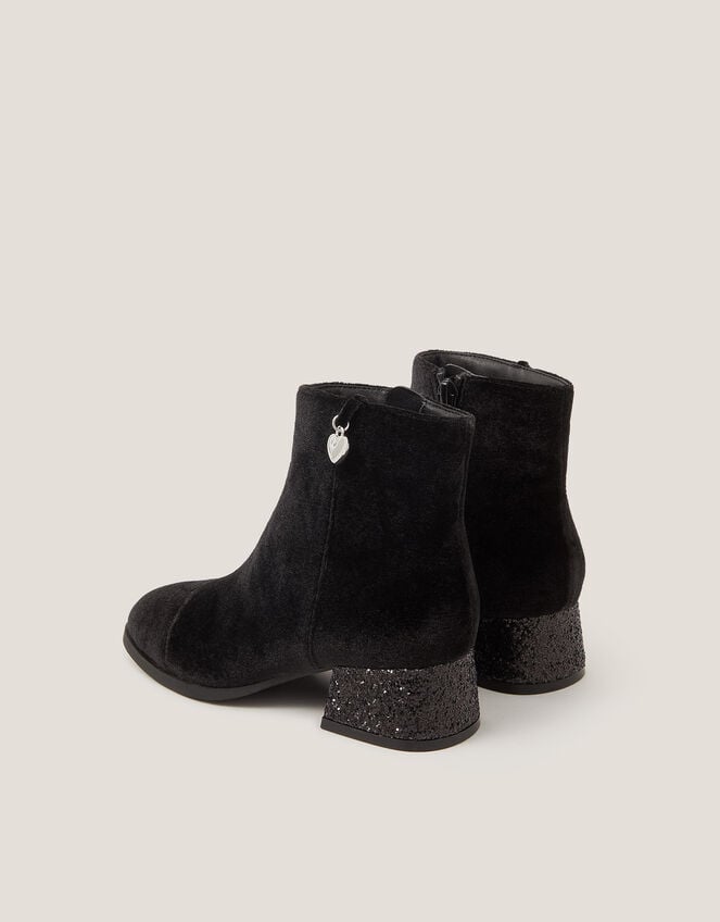 Velvet Glitter Heel Boots, Black (BLACK), large