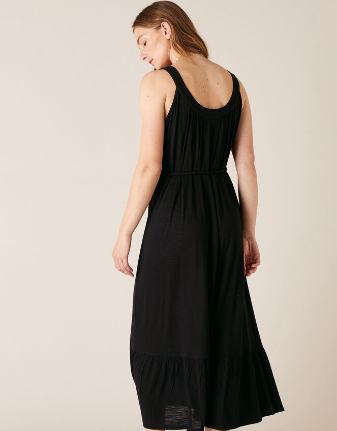 Embroidered Neck Jersey Dress in , Black (BLACK), large