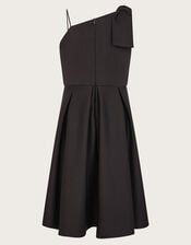 Nina Asymmetrical Bow Strap Prom Dress, Black (BLACK), large