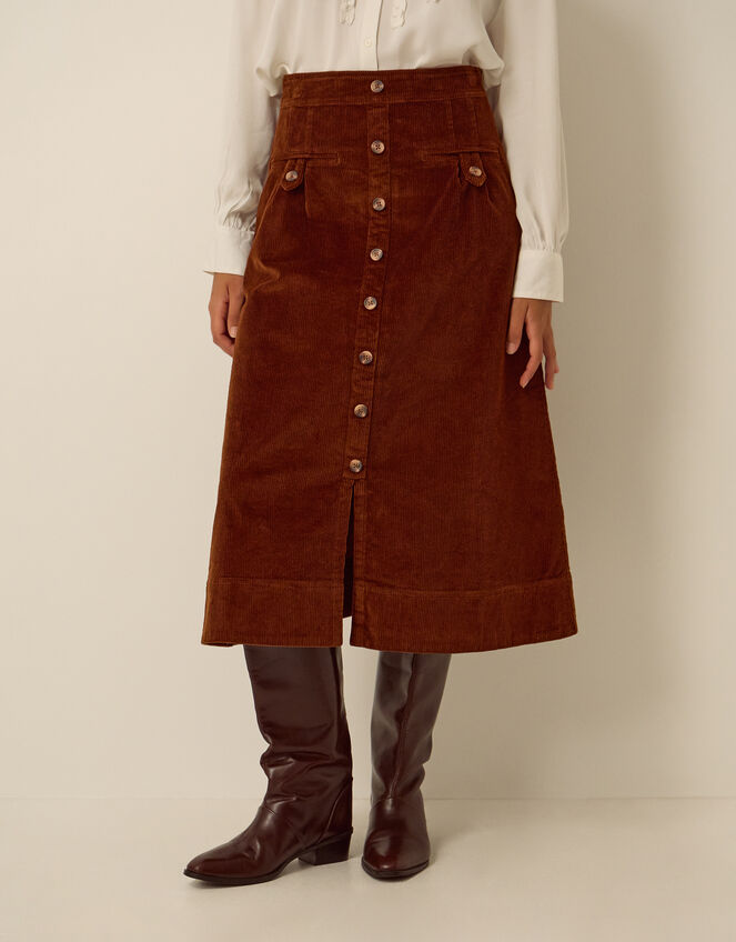Nicky Corduroy Midi Skirt, Cognac (COGNAC), large