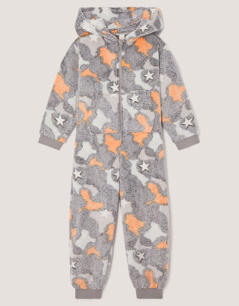Glow In The Dark Camo Fleece Onesie, Grey (GREY), large