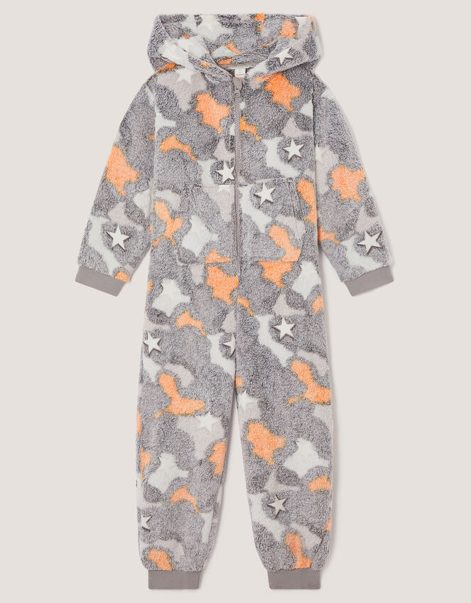 Glow In The Dark Camo Fleece Onesie, Grey (GREY), large