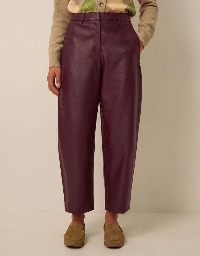 Tara Faux Leather Barrel Trousers, Red (BURGUNDY), large