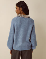 Corie Plaid Ruffle Collar Sweater, Blue (BLUE), large