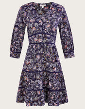 Tiered Short Jersey Dress, Blue (NAVY), large