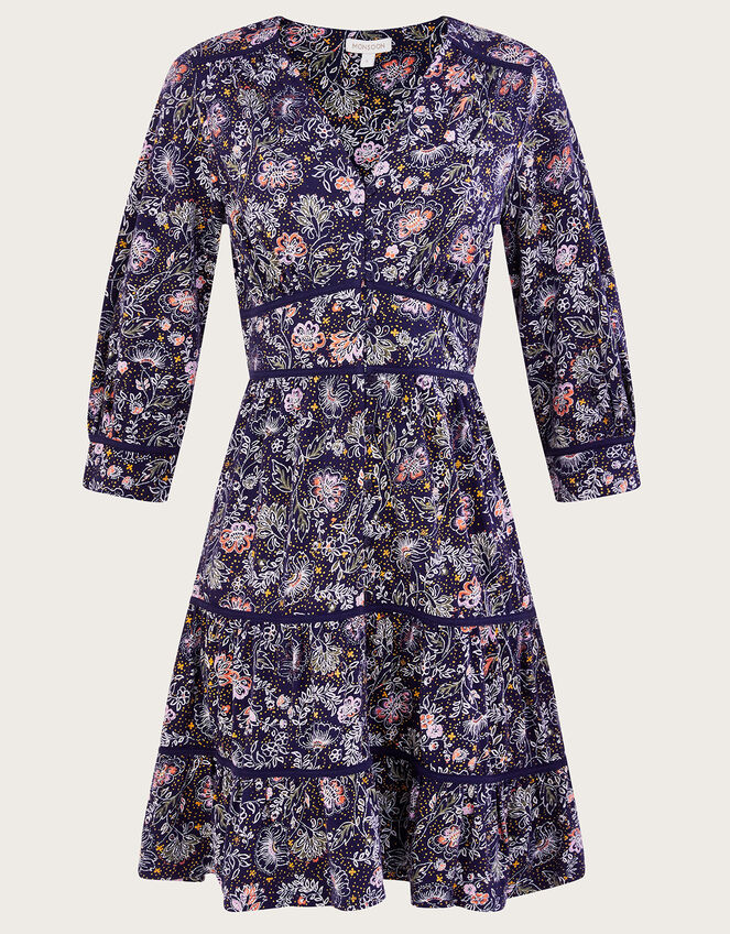 Tiered Short Jersey Dress, Blue (NAVY), large