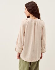 Frida Stripe Linen-Blend Top, Natural (NATURAL), large