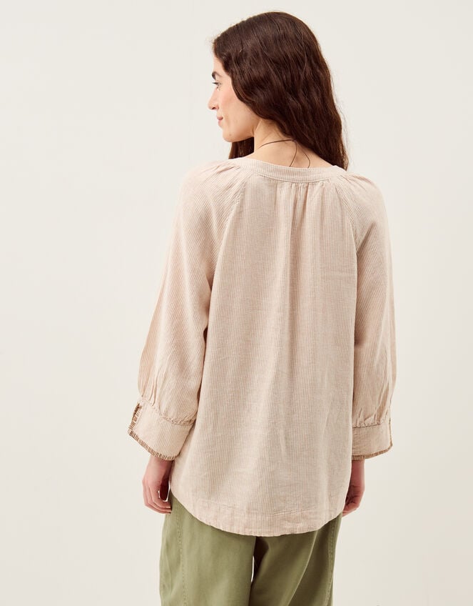 Frida Stripe Linen-Blend Top, Natural (NATURAL), large
