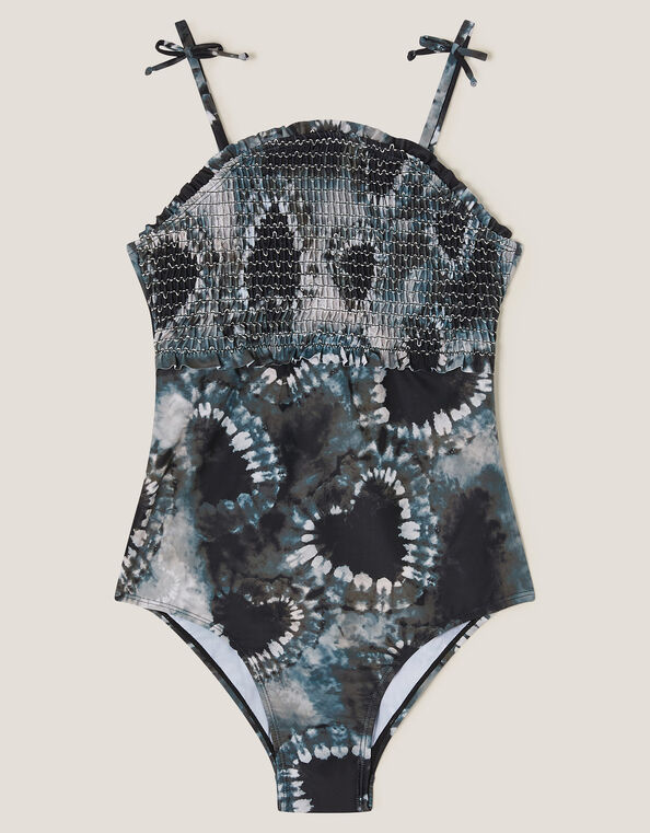 Tie-Dye Heart Smocked Swimsuit, Black (BLACK), large