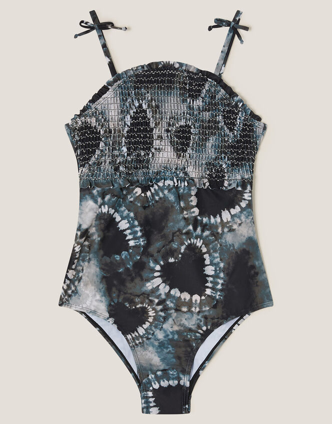Tie-Dye Heart Smocked Swimsuit, Black (BLACK), large