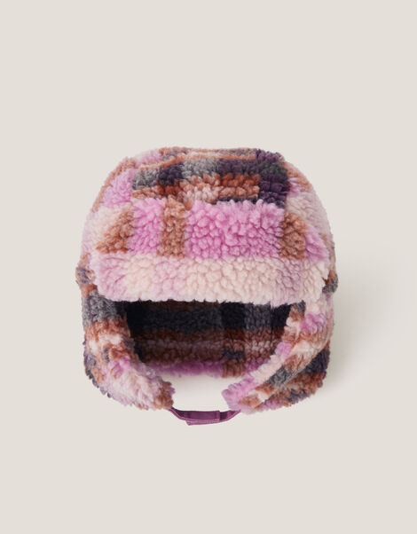 Check Print Trapper Hat, Pink (PINK), large