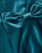 Velvet Bow Party Dress, Teal (TEAL), large