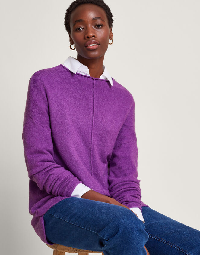 Aria Longline Jumper Purple, Knitwear