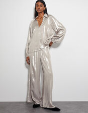 Lillie Metallic Collar Blouse, Natural (CHAMPAGNE), large