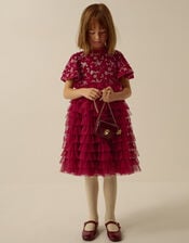 Macie Sequin Floral Velour Dress, Red (BURGUNDY), large