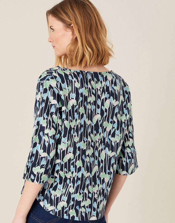 Lulu Printed Shirt in Pure Linen, Blue (NAVY), large