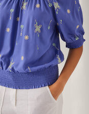 Emily Embroidered Puff-Sleeve Top, Blue (BLUE), large
