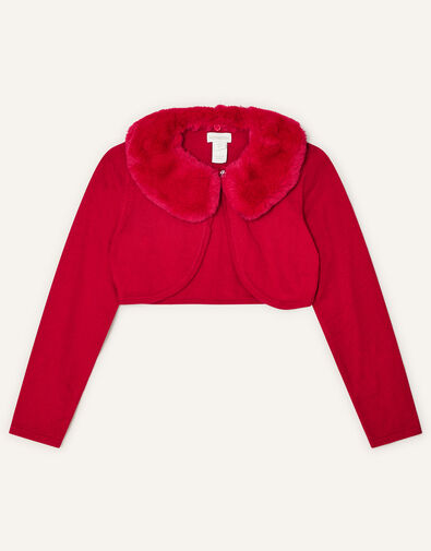 Super-Soft Faux Fur Collar Cardigan Red, Red (RED), large