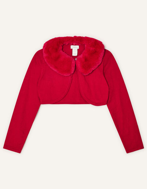 Super-Soft Fur Collar Cardigan Red, Red (RED), large