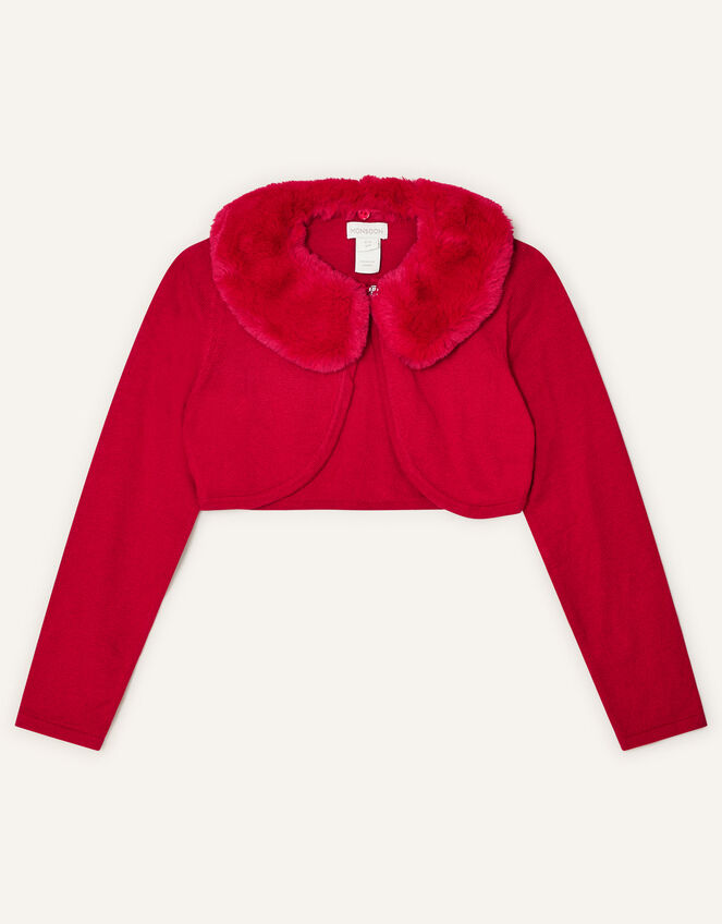 Super-Soft Fur Collar Cardigan, Red (RED), large