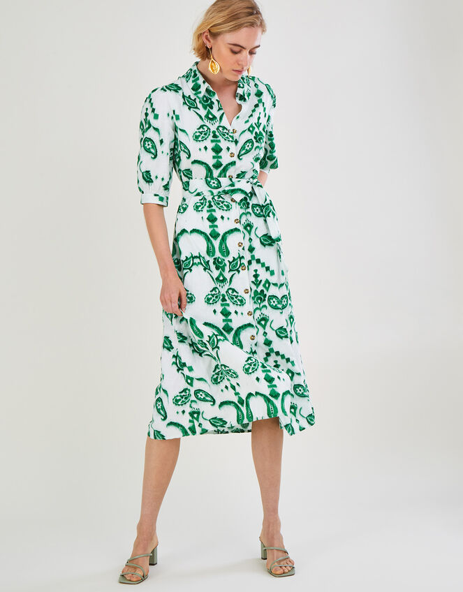 Millie Ikat Shirt Dress, Green (GREEN), large