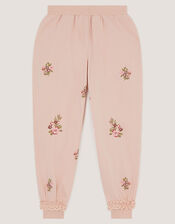 Floral Embroidered Broderie Joggers, Pink (PINK), large