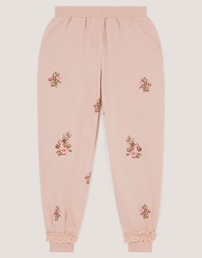 Floral Embroidered Broderie Joggers, Pink (PINK), large