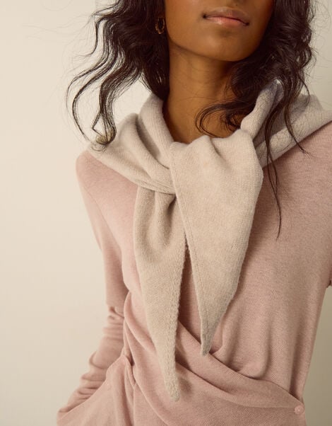 Taya Large Knitted Triangle Scarf, Natural (NATURAL), large