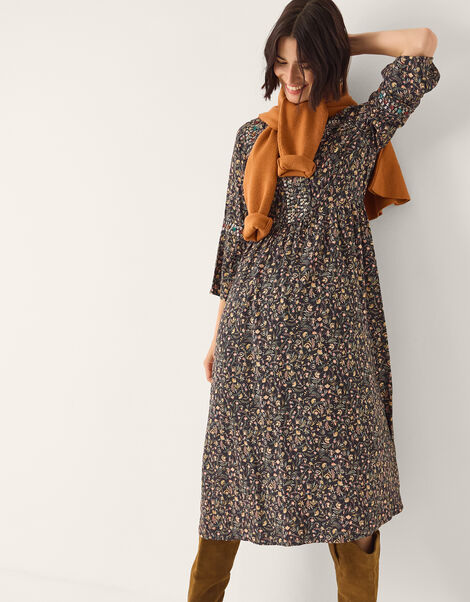 Harriet Floral Embellished Midi Dress, Black (BLACK), large