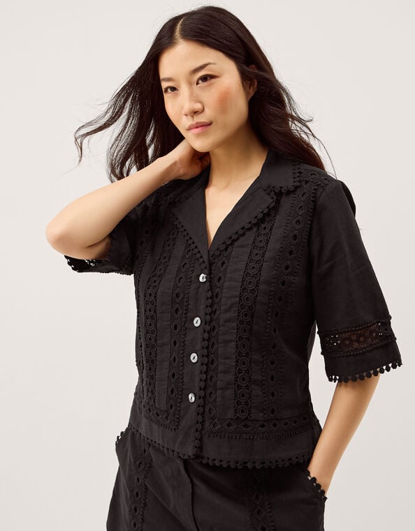 Irina Lace Trim Shirt, Black (BLACK), large