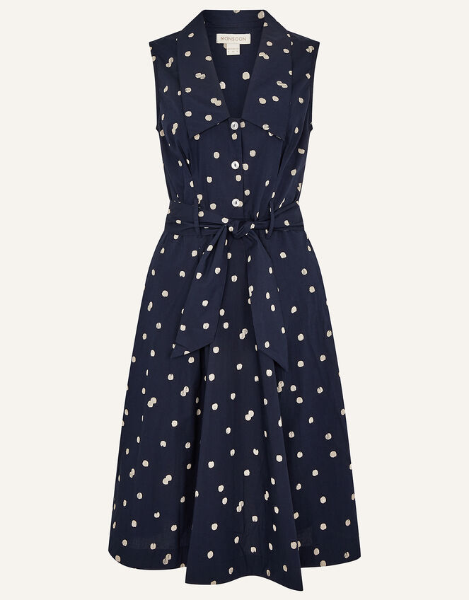 Marley Spot Print Poplin Dress , Blue (NAVY), large