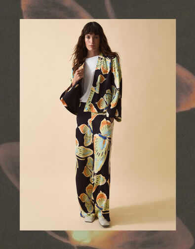 Clemence Aurelie Butterfly Palazzo Pants, Black (BLACK), large