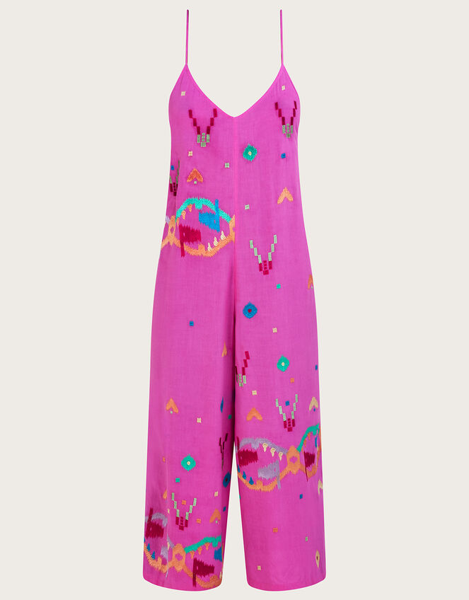 Abstract Geometric Embroidered Jumpsuit in LENZING™ ECOVERO™, Purple (PURPLE), large