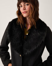 Fearne Faux Fur Collar Long Coat, Black (BLACK), large