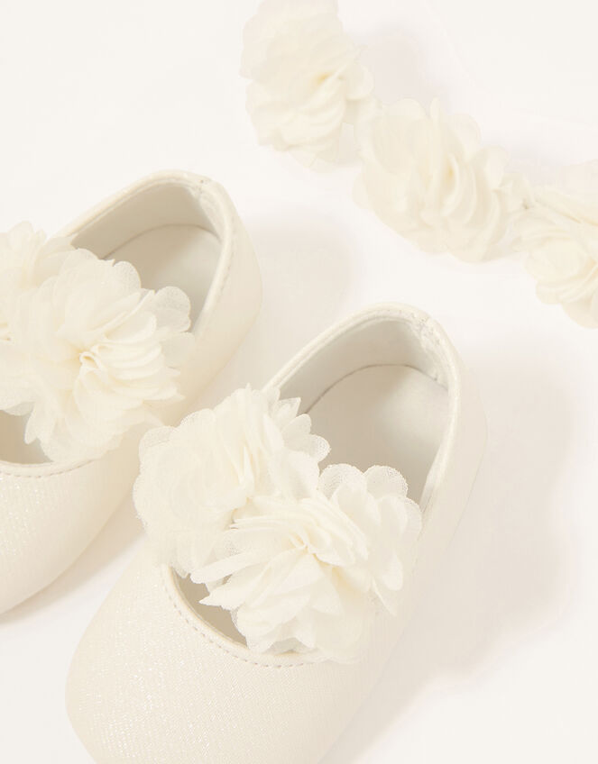 Baby Macaroon Corsage Bando and Bootie Set, Ivory (IVORY), large