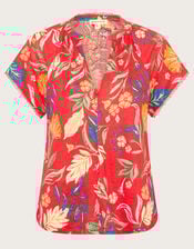 Alma Print Linen T-Shirt, Red (RED), large