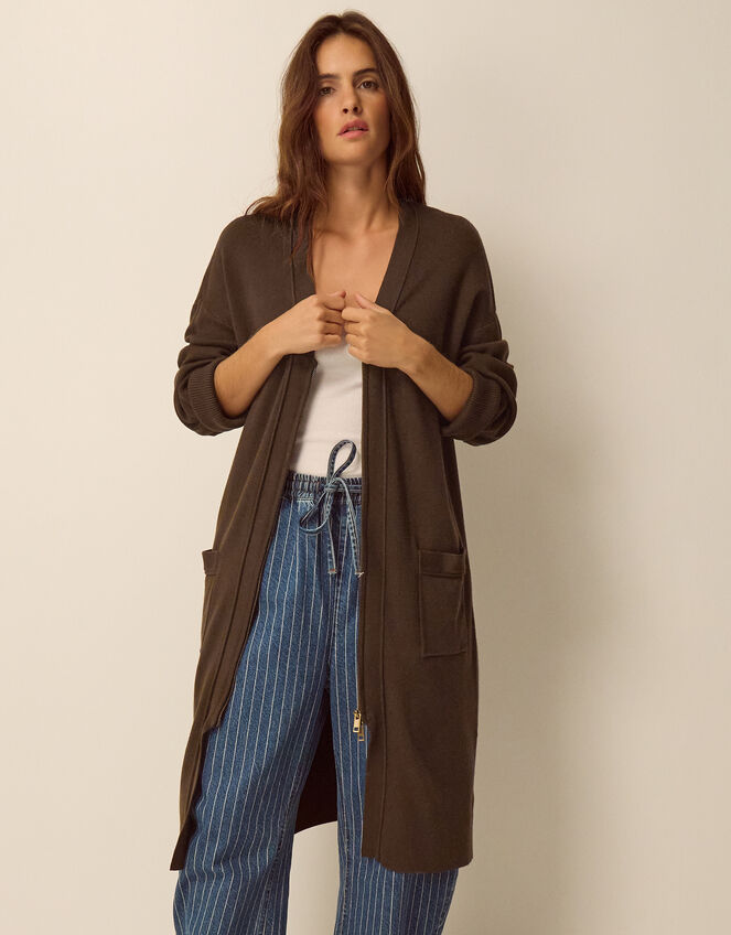 Zuri Zip Longline Cardigan, Brown (CHOCOLATE), large