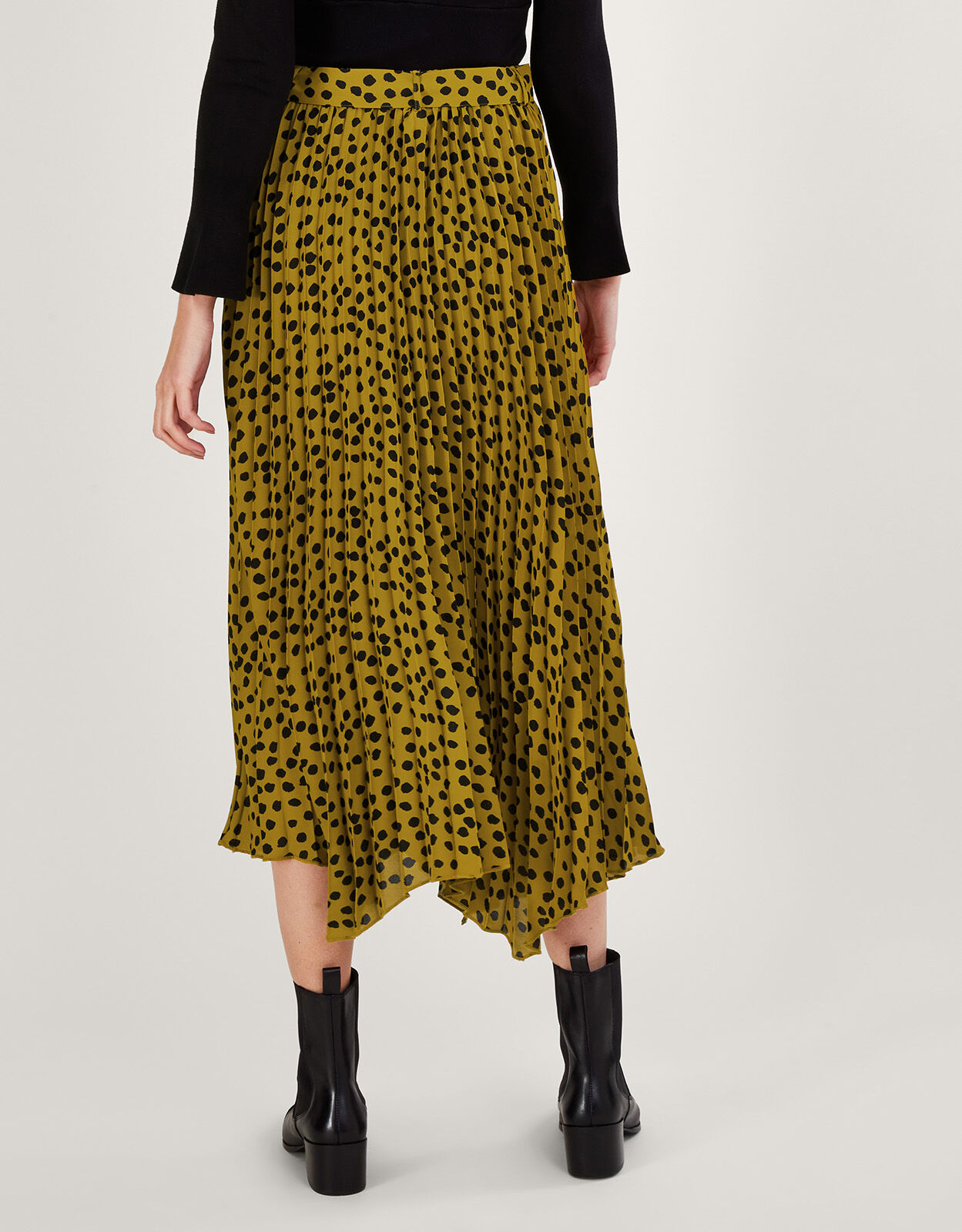 Black spot print pleated midi skirt sales