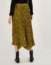 Sally Spot Print Pleated Skirt in Recycled Polyester, Green (CHARTREUSE), large