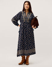 Bonny Floral Print Jersey Midi Dress, Blue (NAVY), large