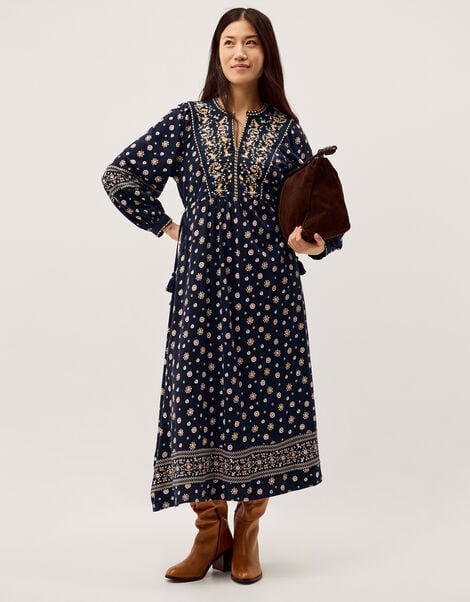 Bonny Floral Print Jersey Midi Dress, Blue (NAVY), large