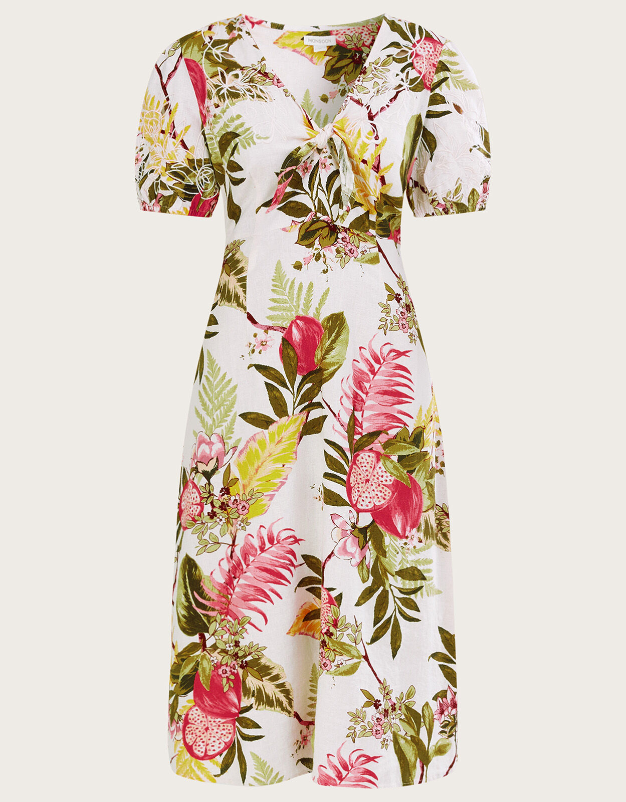 Eliana Pomegranate Dress in Linen Blend Ivory