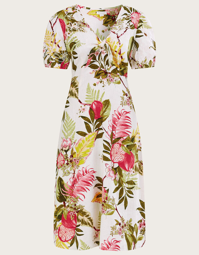 Eliana Pomegranate Dress in Linen Blend, Ivory (IVORY), large