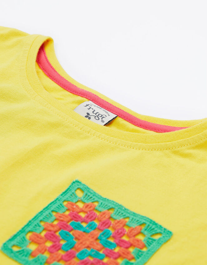Frugi Crochet Pocket T-Shirt, Yellow (YELLOW), large